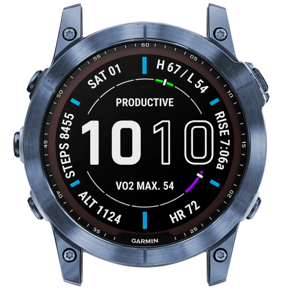 Garmin Fénix 7X Sapphire Solar 51 mm negro renovado premium con bisel de titanio azul, pantalla circular con métricas VO2 Max, pasos, altitud y frecuencia