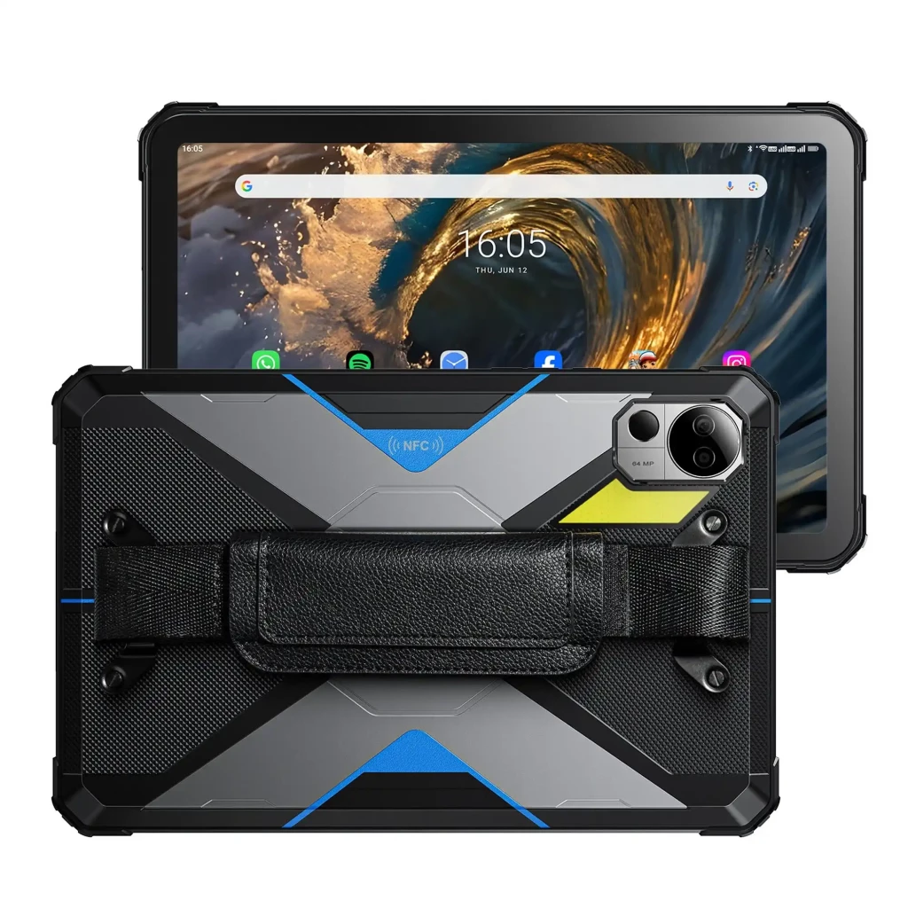 Fossibot DT3 10,4 12GB/256GB 5G Azul Rugged con carcasa robusta, asa trasera de cuero, módulo de doble cámara, NFC y pantalla amplia con marcos resistentes