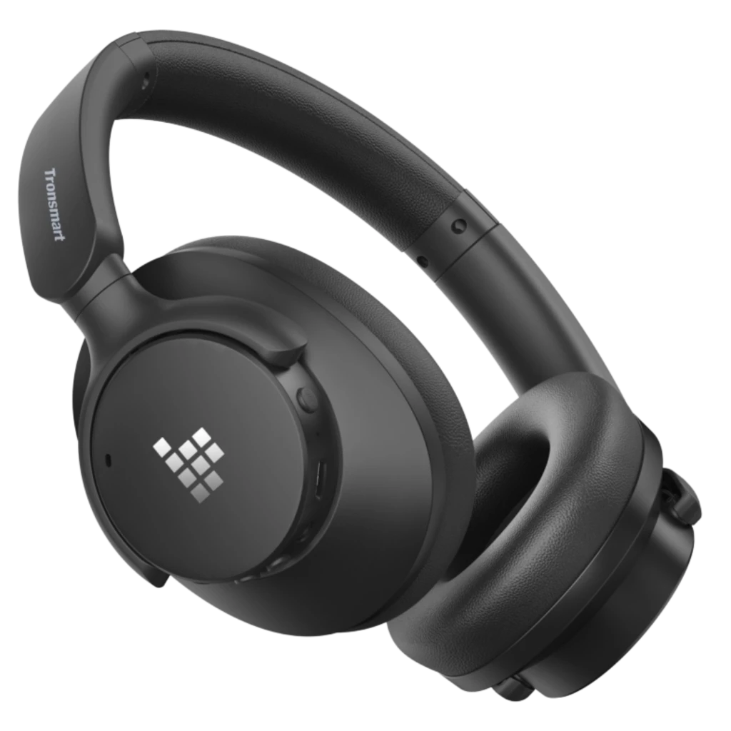 Tronsmart Q20S auscultadores sem fios em preto, design over-ear acolchoado, logotipo brilhante na concha, botões laterais e faixa ajustável robusta