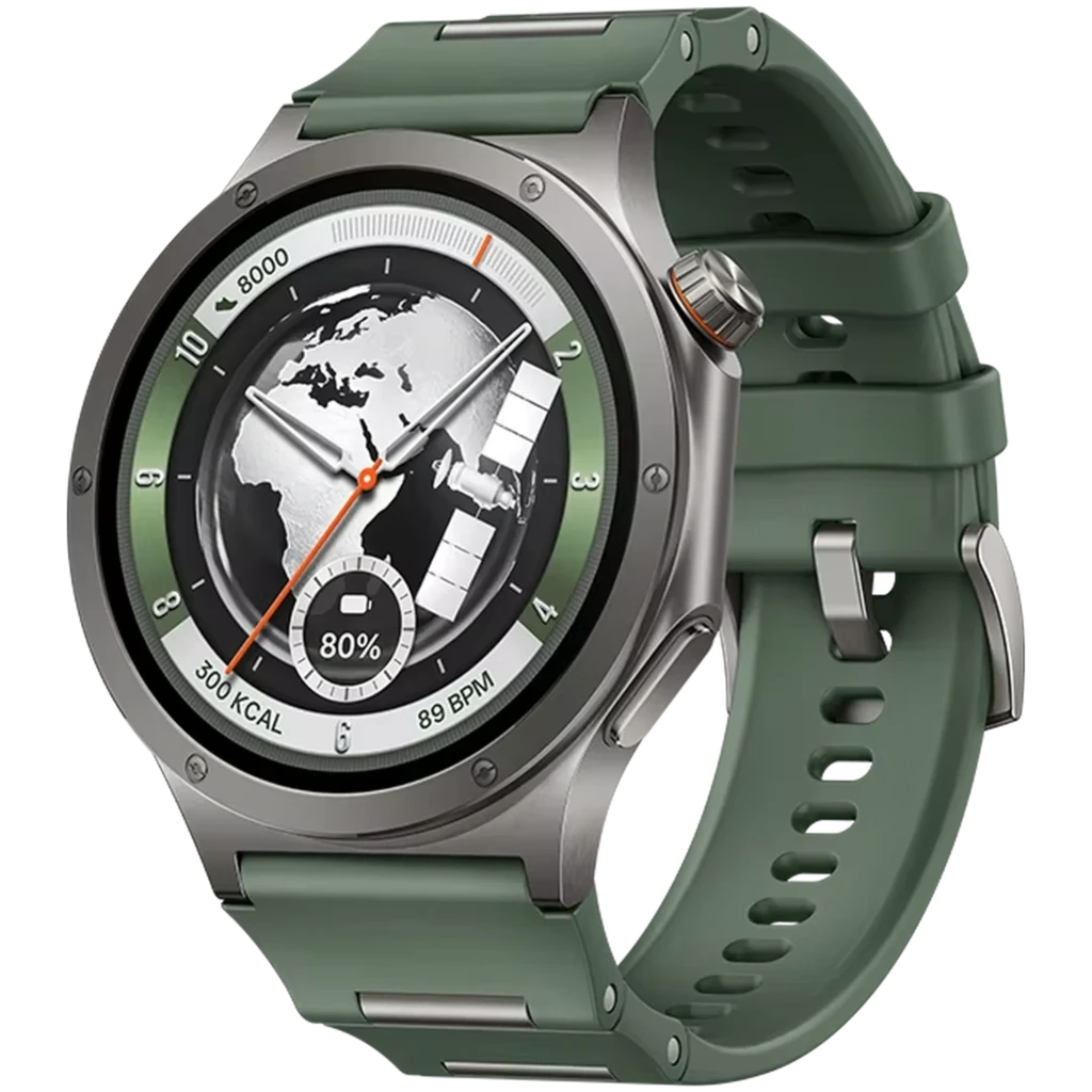 OnePlus Watch 4 GPS 47 mm en titanio verde, bisel metálico, correa de silicona, pantalla circular con esfera mapas y satélite, botones laterales y marcadores