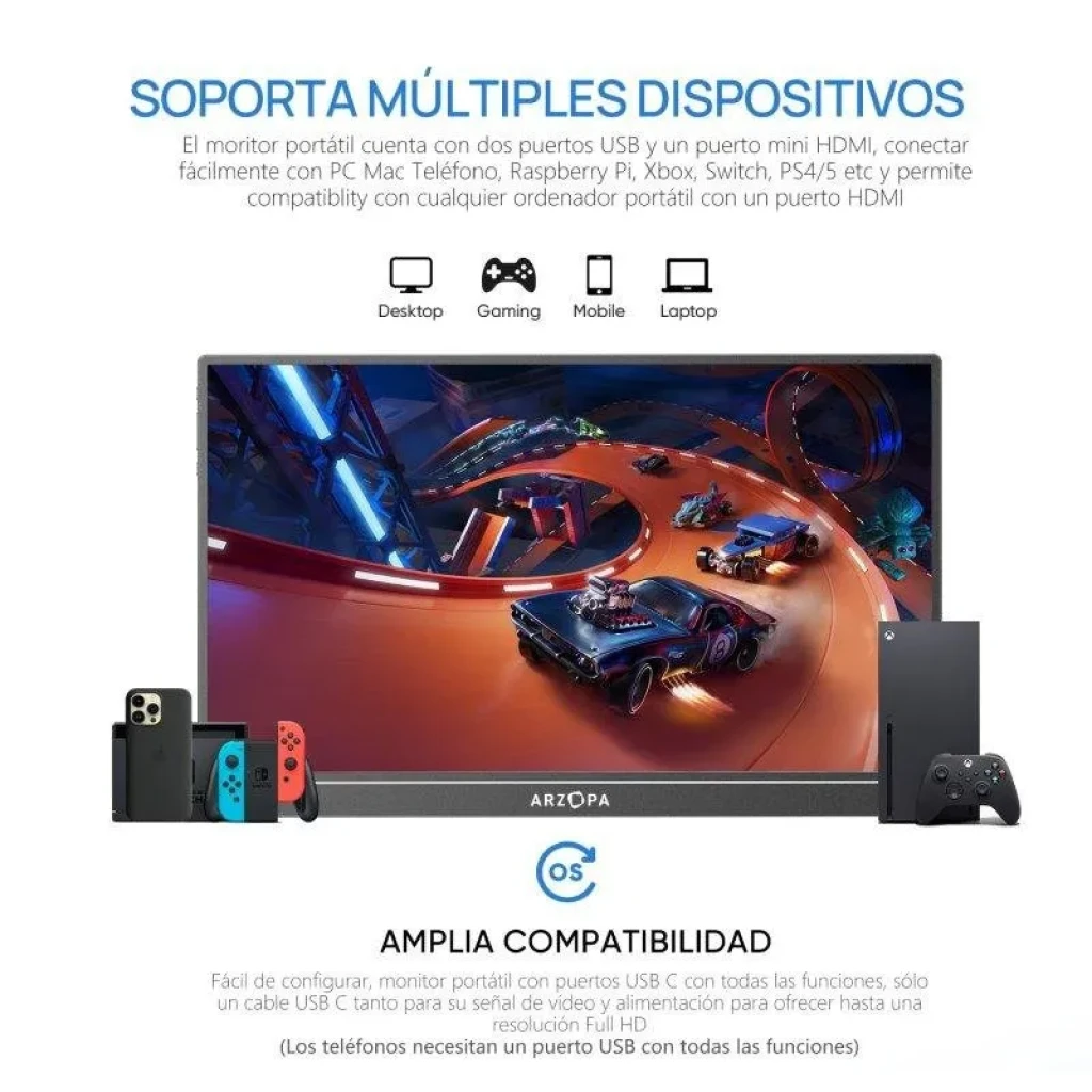 Arzopa Z1C compatible con PC, Mac, consolas y móviles. Pantalla mate brillante