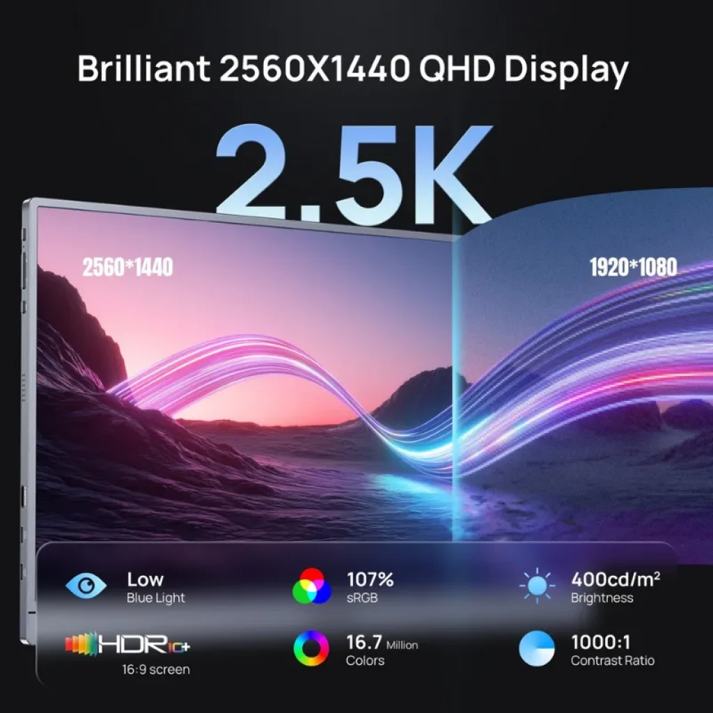 Monitor portátil Arzopa Z3FC 16,1 QHD 2.5K, 180Hz, sRGB 107 %, brillo 400 nits, HDR, 16.7M colores, contraste 1000:1, luz azul baja y funda de transporte