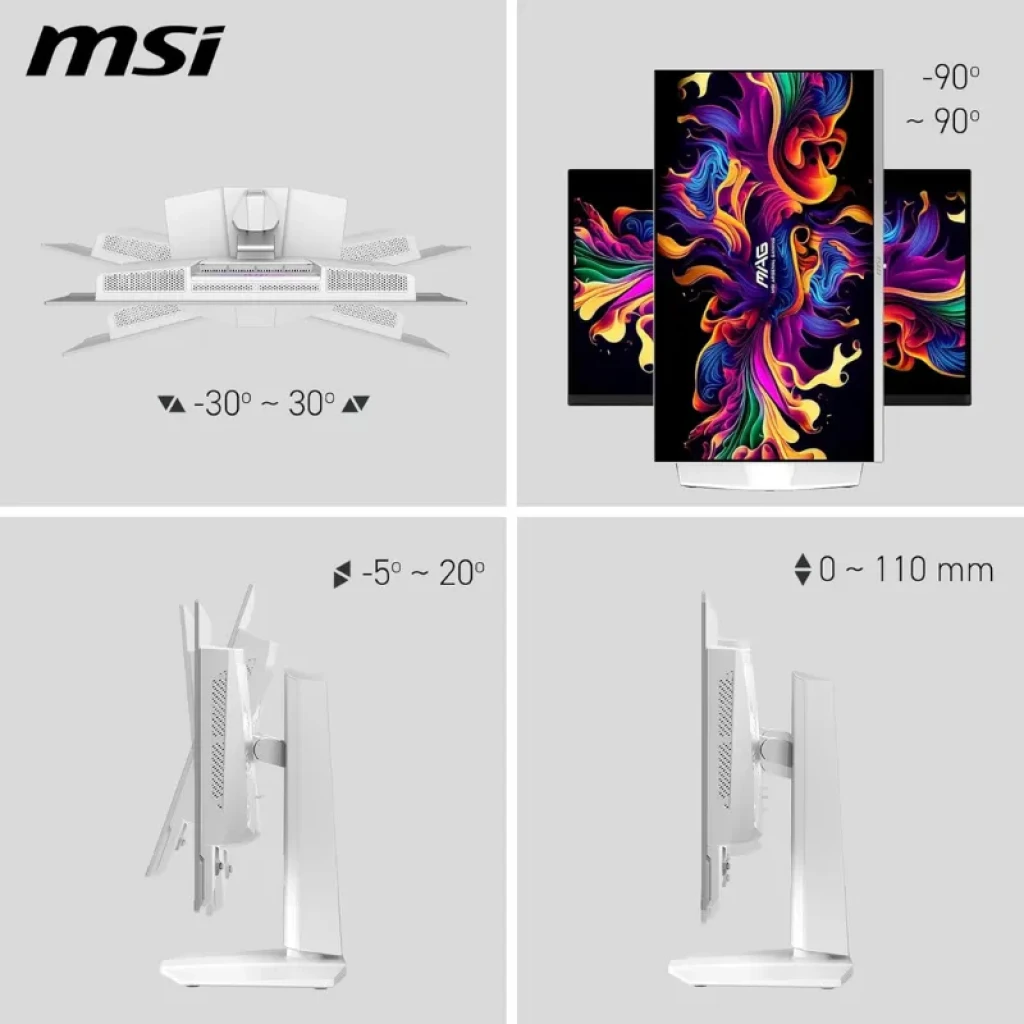 MSI MAG 272QPWDE QD-OLED X28 blanco, 27 pulgadas WQHD, 280Hz, FreeSync Premium Pro, ajuste de altura 0-110 mm, giro ±30°, inclinación −5° a 20°