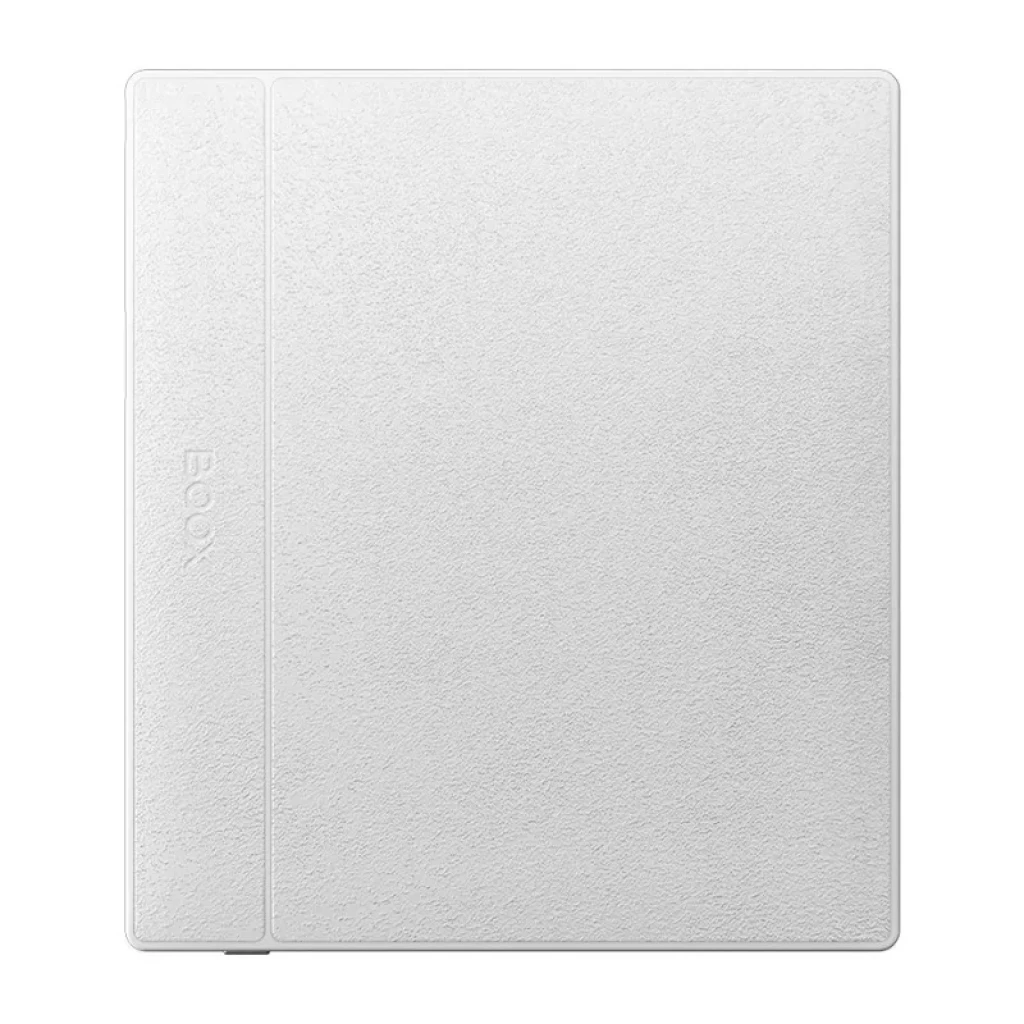 Tapa trasera blanca texturizada del BOOX Go 7 pulgadas, diseño minimalista con logotipo lateral discreto y líneas limpias