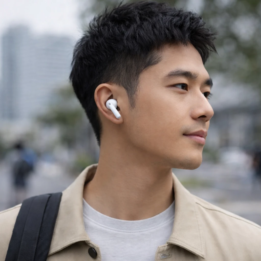 Xiaomi Redmi Buds 8 ANC 50dB Bluetooth 5.4 Verde en oído, diseño compacto tipo botón en color blanco, ajuste ergonómico y discreto para uso diario