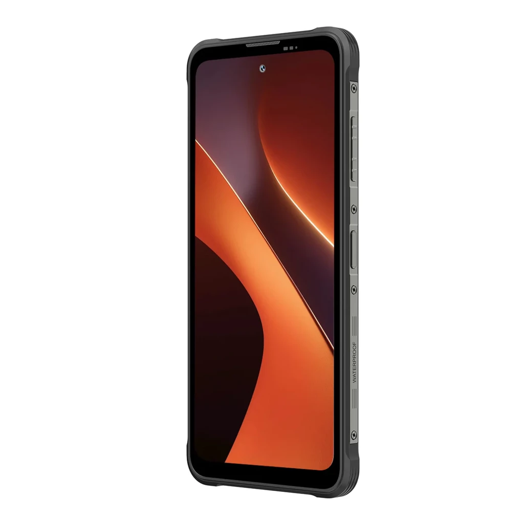 Smartphone Blackview Fort 200 negro con pantalla 6.78 pulgadas, biseles reforzados y laterales metálicos; cámara frontal en orificio central en la parte