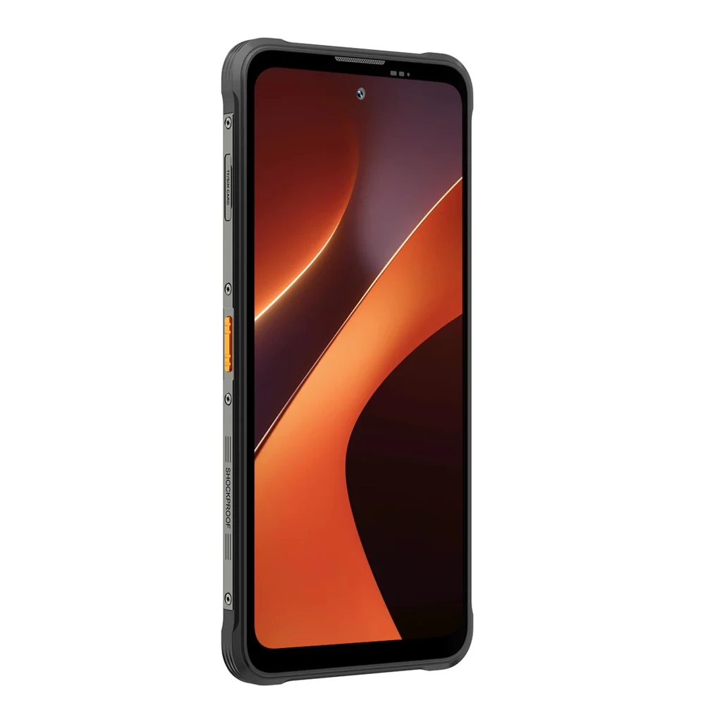 Smartphone Blackview Fort 200 negro con pantalla 6.78 pulgadas, marco robusto antideslizante, botones laterales texturizados y cámara frontal en orificio