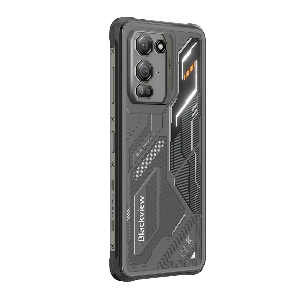 Blackview Fort 200 negro robusto con carcasa reforzada, triple cámara trasera, detalles industriales y laterales con botones y ranuras visibles