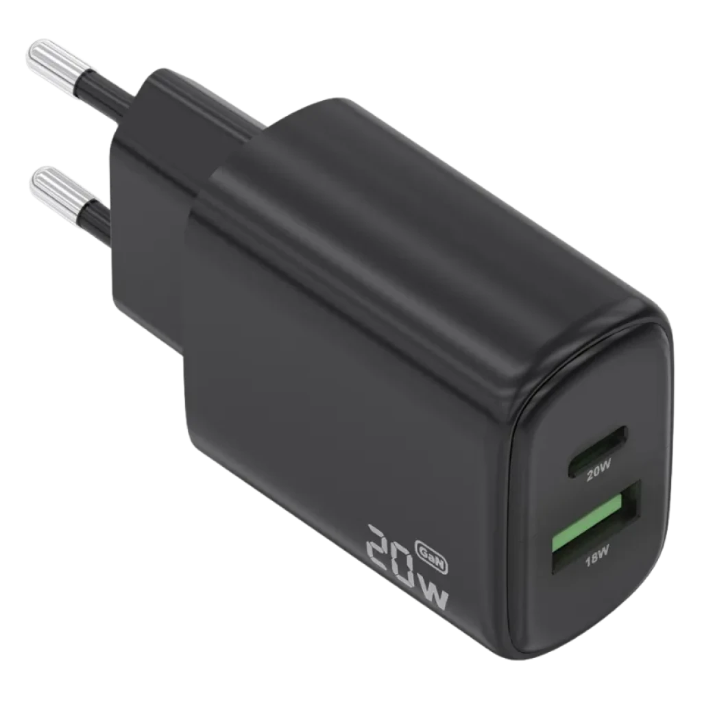 Cargador Aisens GaN A110-0910 20W negro con puertos duales USB-C y USB-A