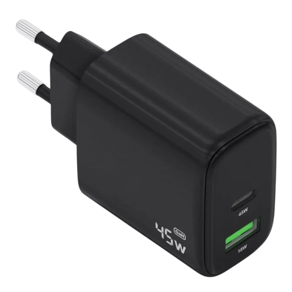 Cargador Aisens GaN A110-0972 45W negro con puertos USB-C y USB-A