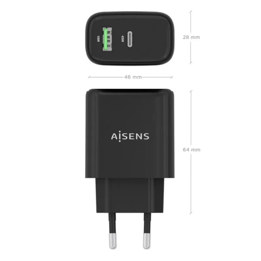 Dimensiones del cargador Aisens GaN A110-0972 45W