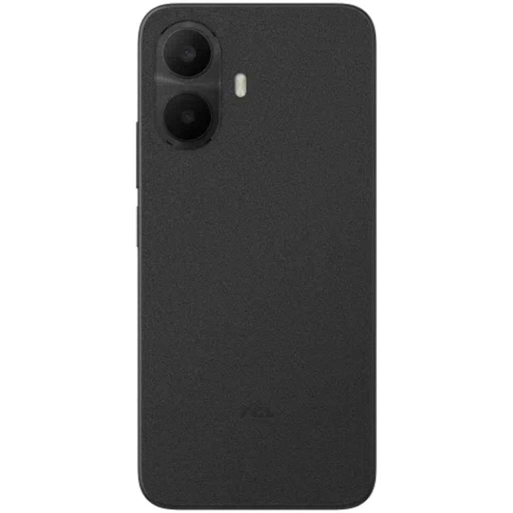 TCL K70 4G 128GB con tapa trasera negra mate, módulo de doble cámara grande en esquina superior izquierda y flash LED; diseño minimalista y compacto