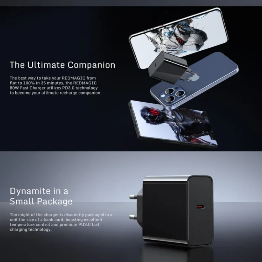 Nubia Redmagic 80W Fast Charger EU con diseño minimalista y robusto
