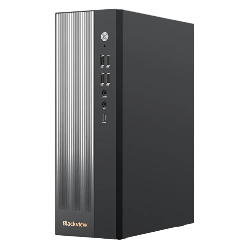 Frontal del Blackview NEX60, mini-torre de 6.37L con puertos USB-C y USB-A