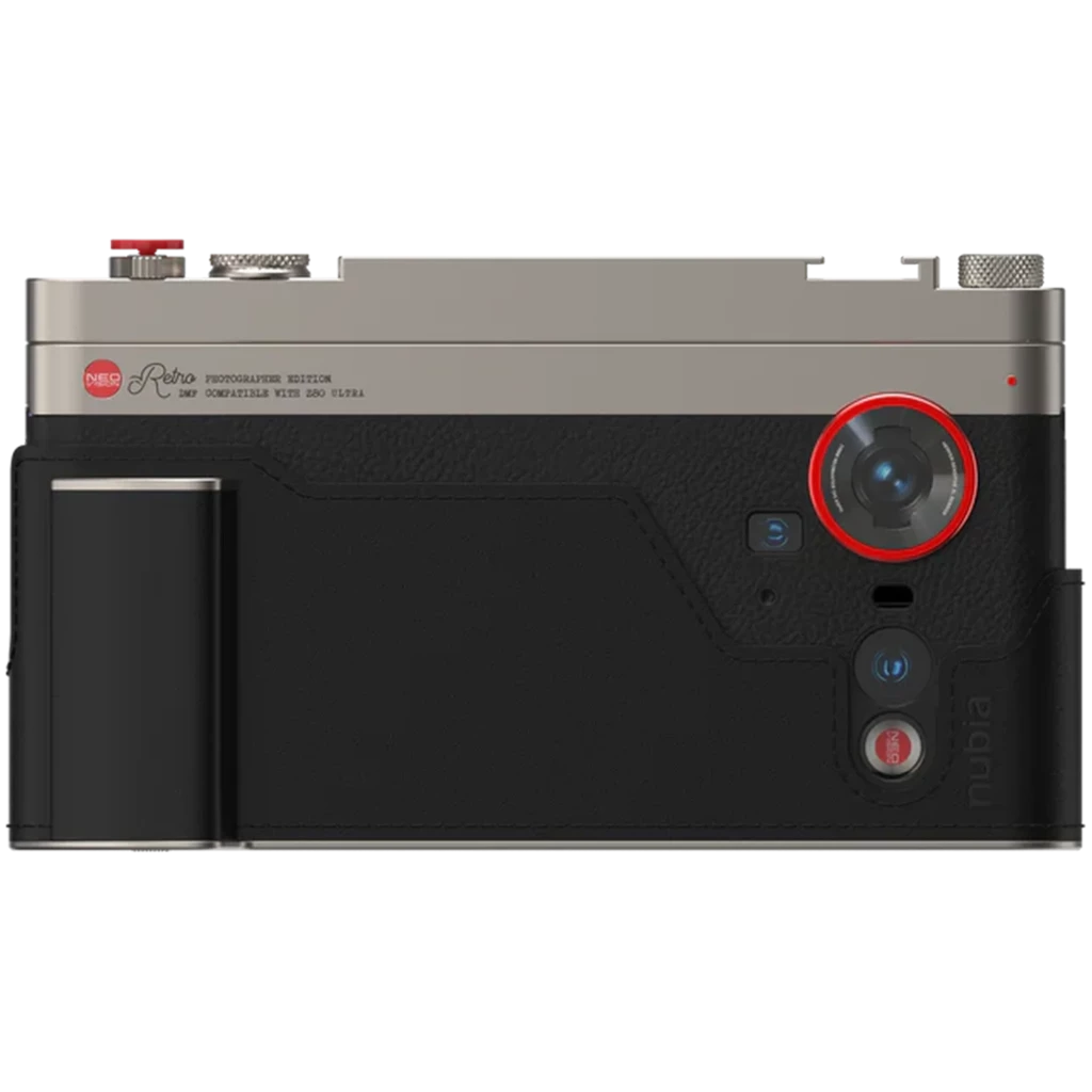 Nubia Z80 Ultra Mobile Kit de fotografía Retro con módulo trasero estilo cámara clásica, acabado bicolor, empuñadura ergonómica y lentes con anillo rojo