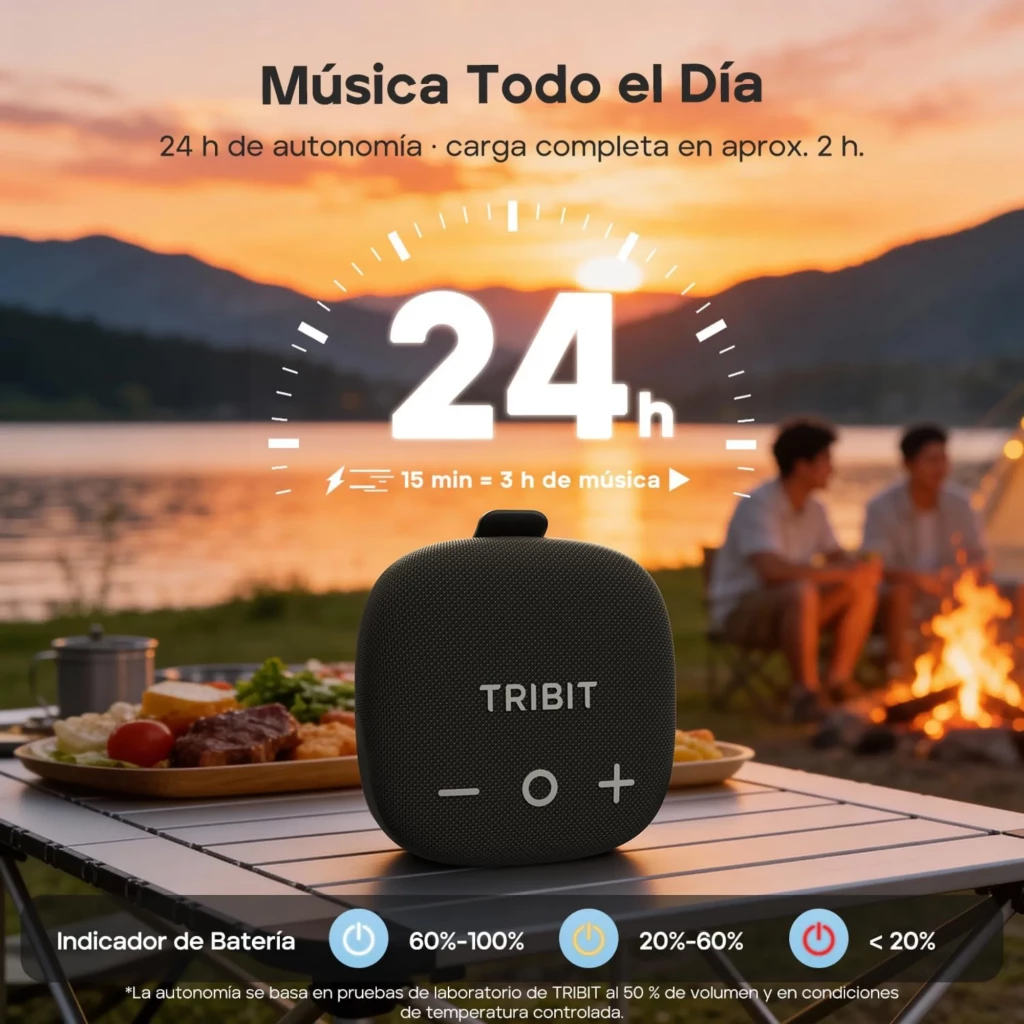 TRIBIT StormBox Micro 3 Negro, altavoz Bluetooth portátil 13W con XBass, diseño compacto cuadrado, botones + y -, rejilla frontal y correa trasera ajustable