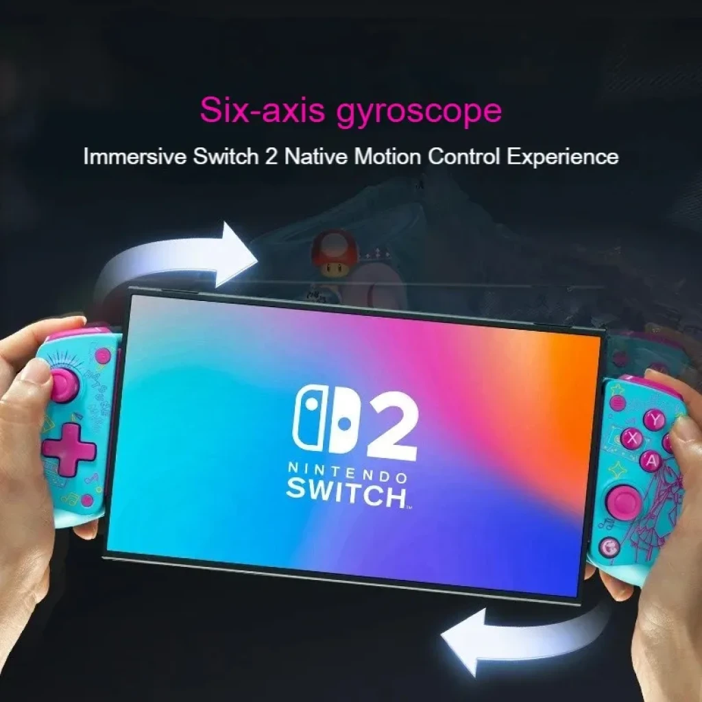 GameSir X5S Hatsune Miku gamepad con giroscopio de seis ejes, agarres ergonómicos turquesa, botones rosa y detalles temáticos para smartphones y Switch