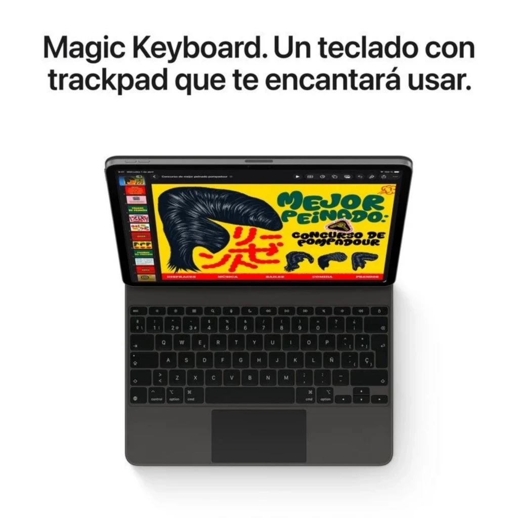 Magic Keyboard para iPad Air M4 11 pulgadas, color gris, con teclas retroiluminadas y trackpad integrado; diseño delgado y acabado premium