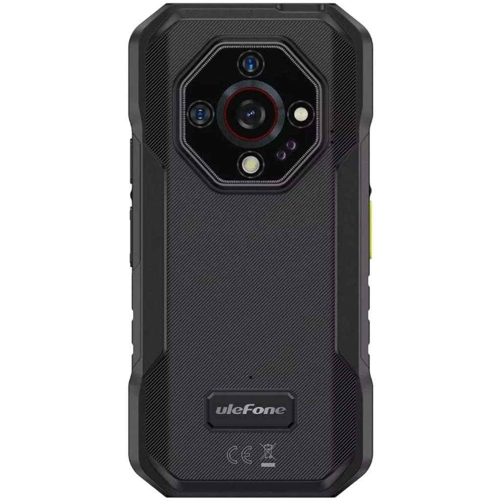 Ulefone Armor X32 Pro 5G verde resistente con carcasa rugerizada negra, módulo de cámara trasera hexagonal con triple lente y flash, textura antideslizante