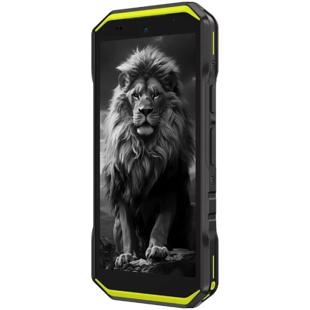 Ulefone Armor X32 Pro 5G verde rugged con marco reforzado negro y detalles lima, pantalla grande y bordes antideslizantes, botones laterales robustos