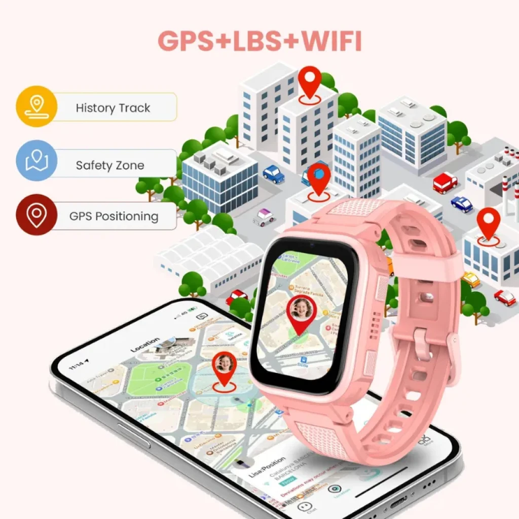 Lagenio K10 4G GPS con SOS: reloj infantil con pantalla táctil, correa deportiva, localización GPS+LBS+WiFi y app móvil para seguimiento y zonas