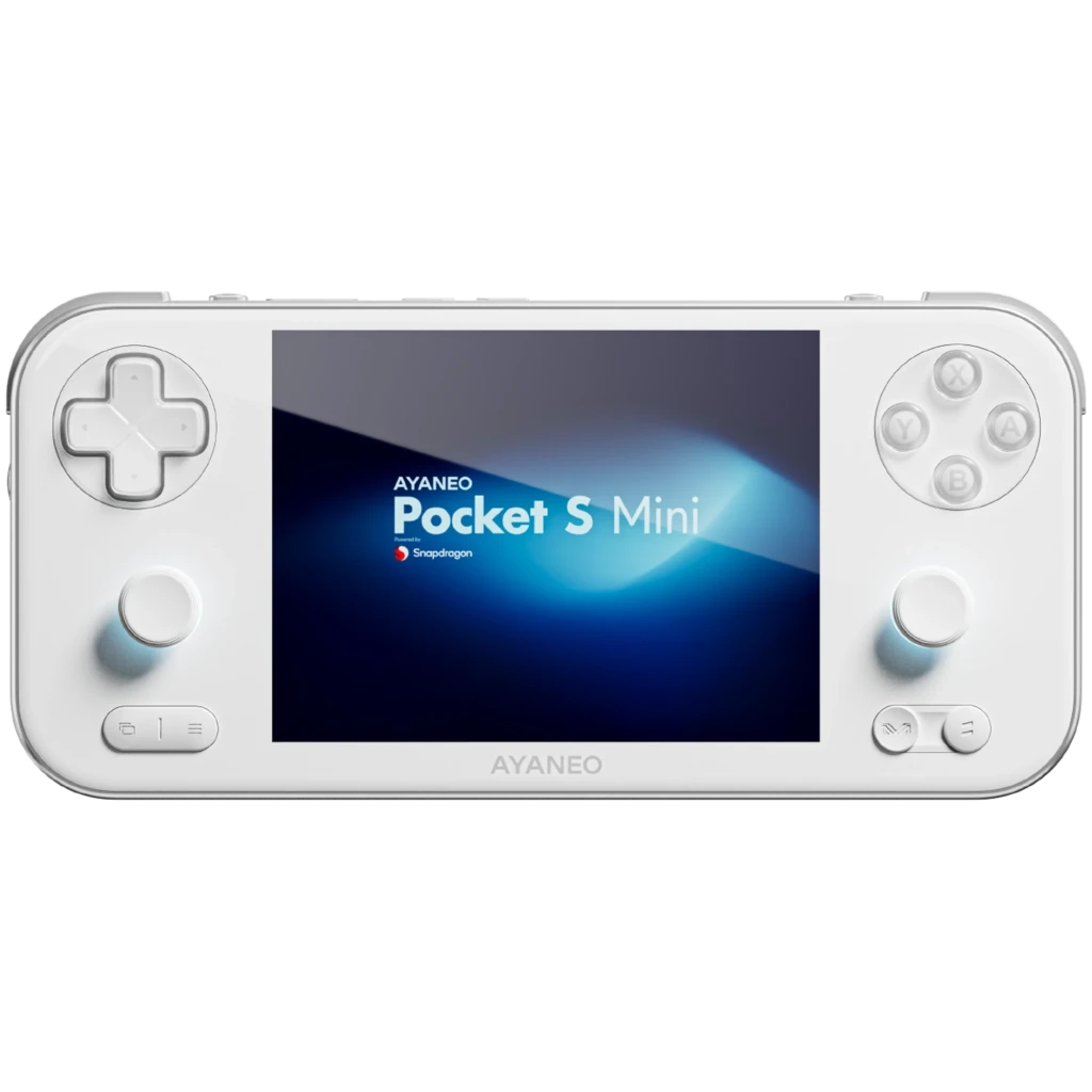 Ayaneo Pocket S Mini 8GB/128GB Blanco – consola portátil retro con pantalla central, cruceta, dos joysticks, cuatro botones frontales y altavoces integrados