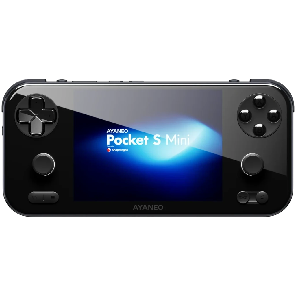 Ayaneo Pocket S Mini 8GB/128GB Negro LCD 4 3 con pantalla central, cruceta izquierda, doble joystick, botones ABXY a la derecha y gatillos superiores