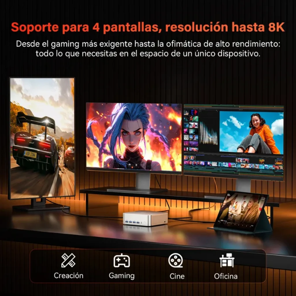GEEKOM A7 Max en configuración multimonitor para productividad