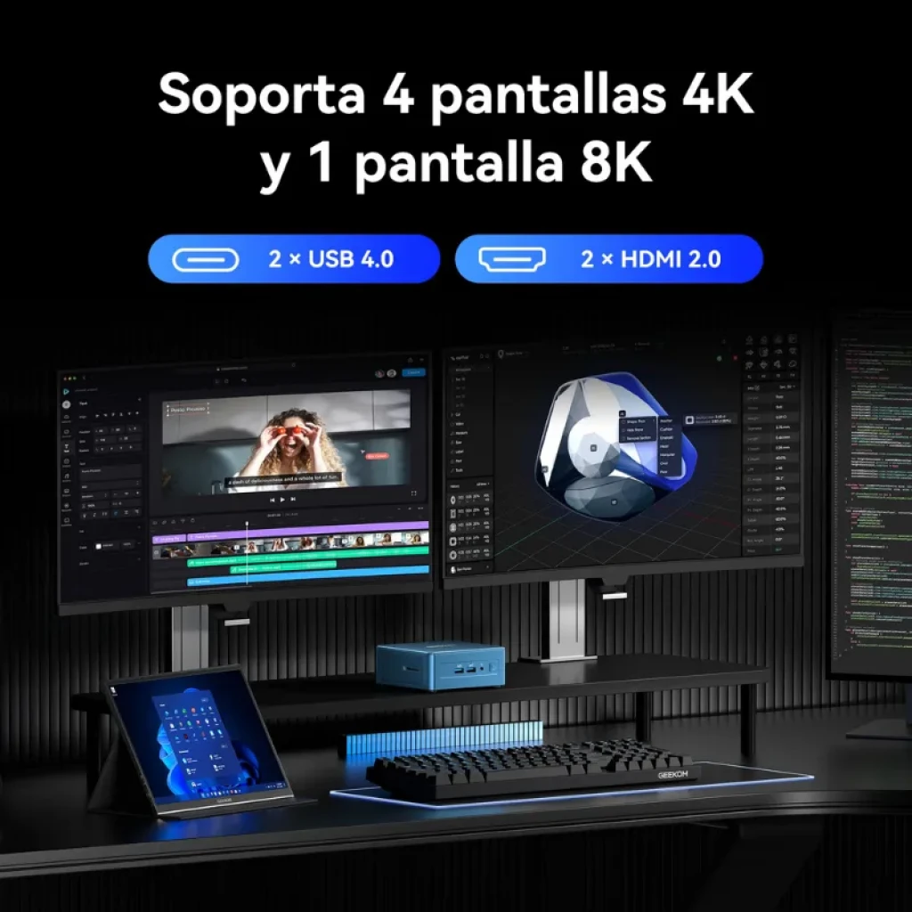 GEEKOM Mini IT12 con soporte para 4 pantallas 4K y 1 8K con 2 HDMI 2.0 y 2 USB 4.0