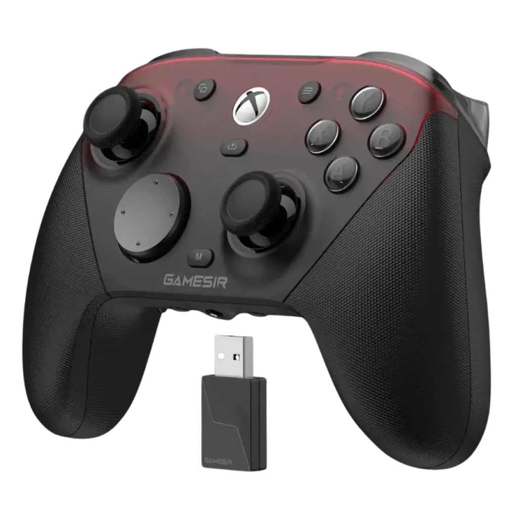 Vista a 45 grados del GameSir G7 Pro Negro con dongle 2,4 Ghz incluido