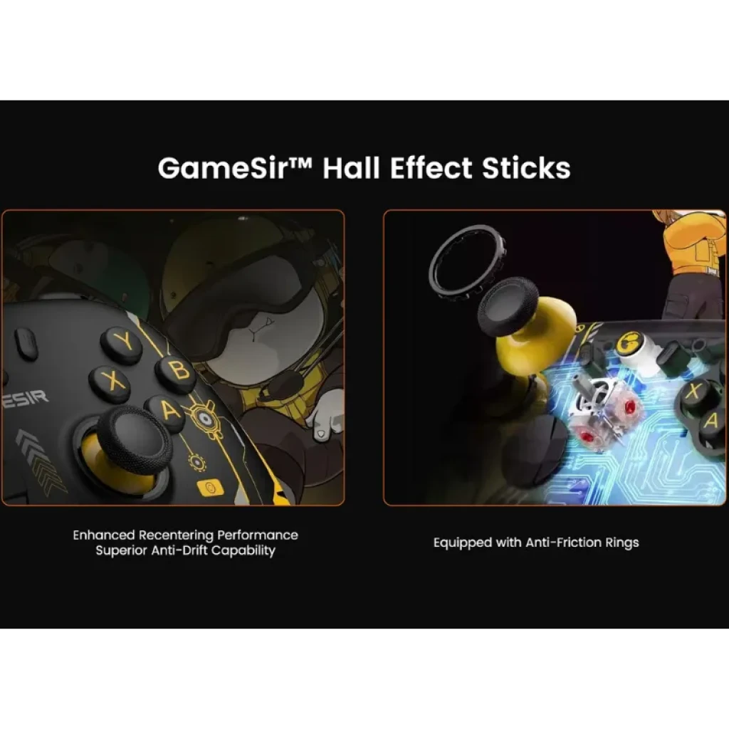 GameSir Nova 2 Lite Panda Edition - Gamepad negro con botones A B X Y amarillos, sticks Hall Effect, anillos antifricción y diseño estilo panda