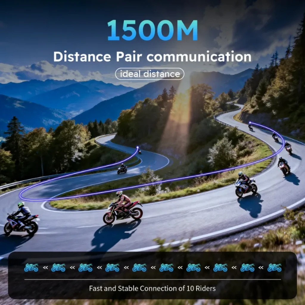 Hysnox X9 Mesh Intercomunicador para Moto: comunicación entre 10 pilotos hasta 1500 m, conexión rápida y estable