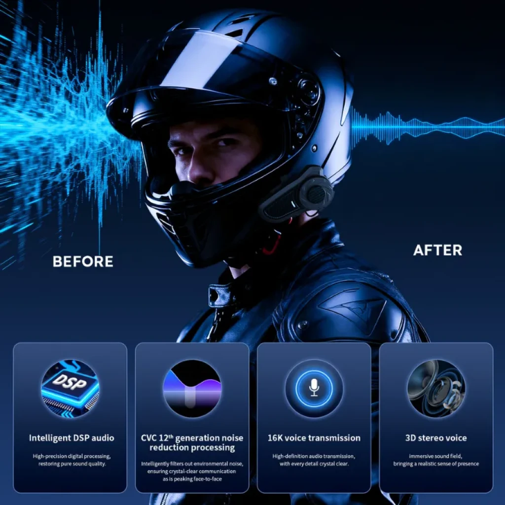 Hysnox X9 Mesh Intercom: auricular para casco con micrófono, altavoz estéreo, cancelación de ruido CVC, audio DSP y transmisión de voz 16K para 10 usuarios