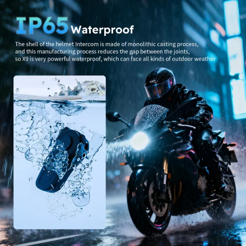 Hysnox X9 Mesh Intercomunicador para Moto IP65, diseño compacto negro con textura antideslizante, botones grandes iluminados, apto para lluvia y uso nocturno