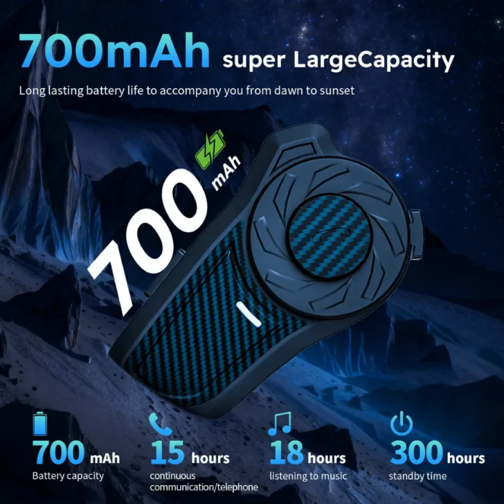 Hysnox X9 Mesh Intercomunicador para Moto con batería 700 mAh, textura de fibra de carbono, botones grandes, LED azul y diseño compacto para casco