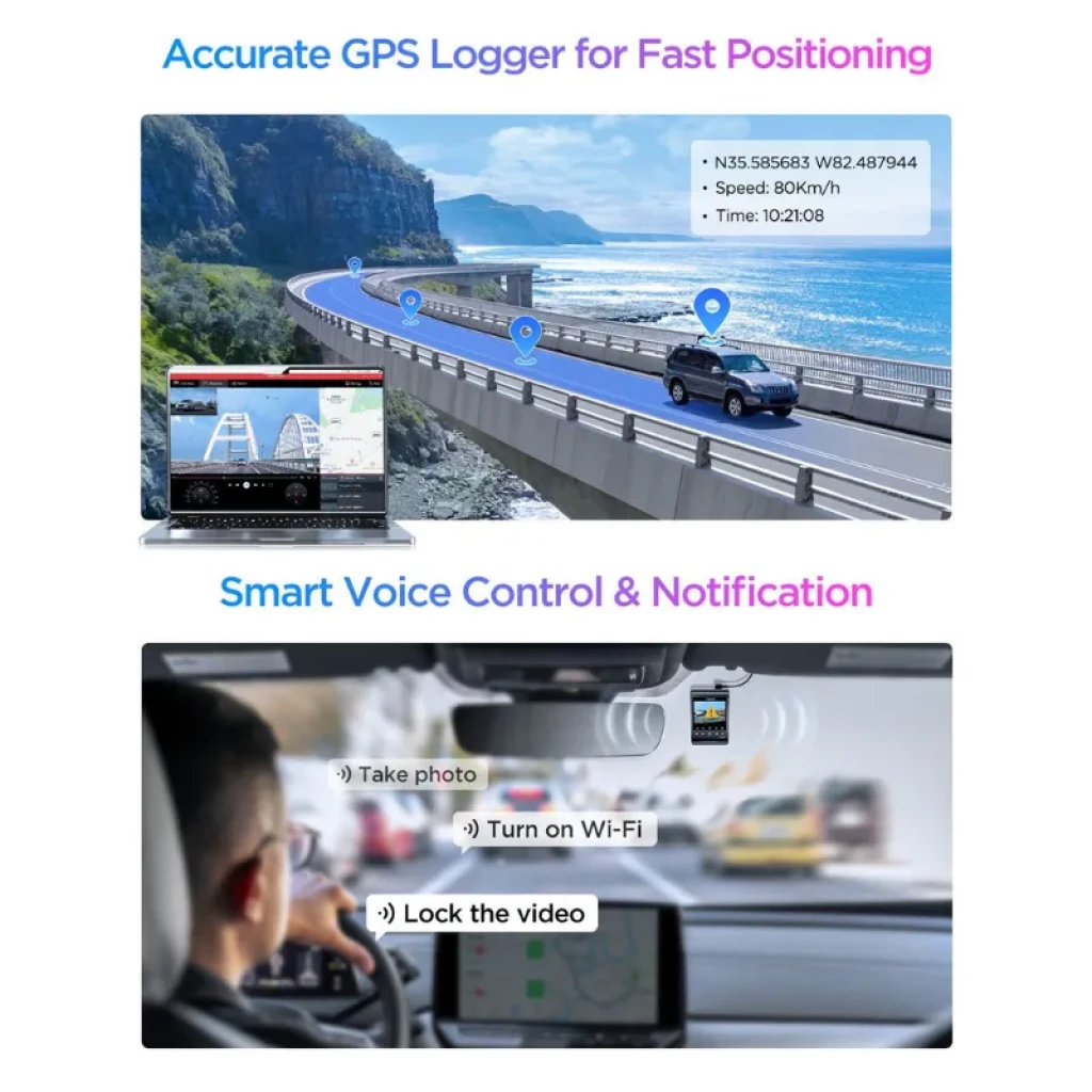 VIOFO A329S 2CH: GPS preciso con rutas y velocidad, control por voz