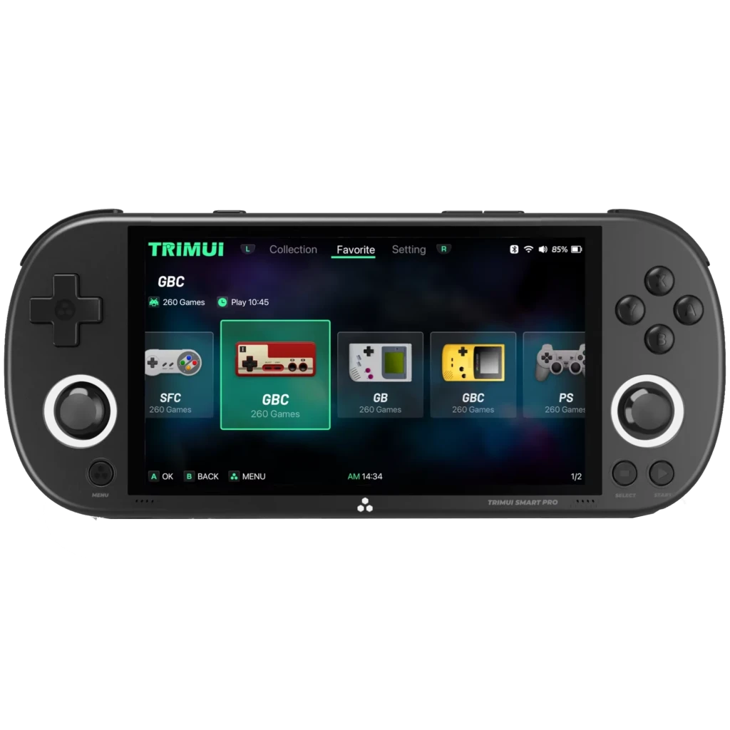 Trimui Smart Pro noir sans carte SD, console rétro portable avec grand écran couleur, double sticks, croix directionnelle, boutons ABXY et haut-parleurs