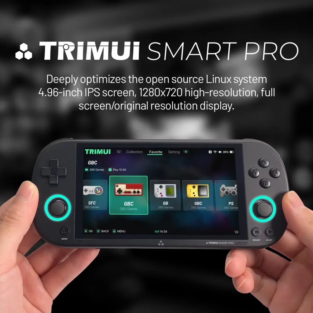 Trimui Smart Pro blanco, consola retro portátil con pantalla IPS 4.96 pulgadas 1280x720, sticks y botones iluminados, cuerpo ergonómico sin tarjeta SD