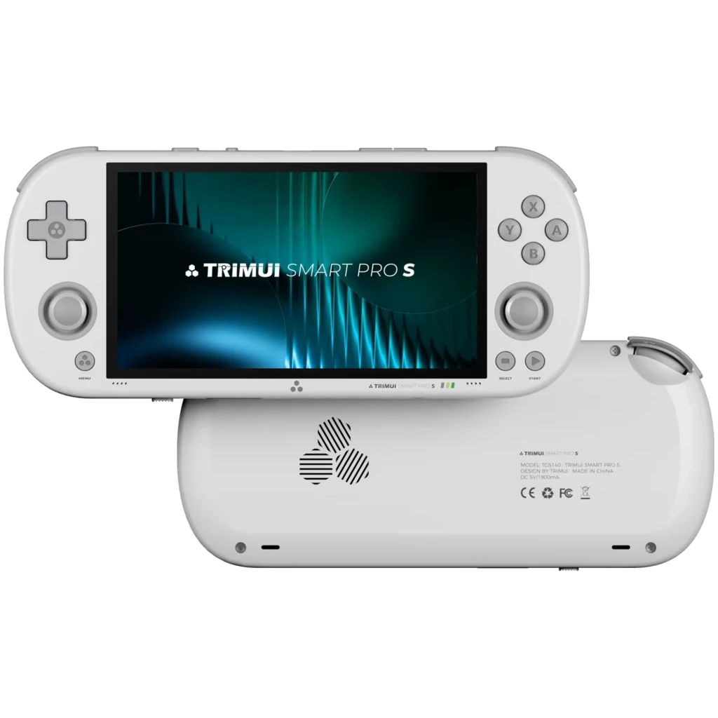 Trimui Smart Pro S TG5050 Blanc sans carte SD Console rétro avec grand écran, croix directionnelle, doubles sticks, boutons ABXY et haut-parleurs arrière
