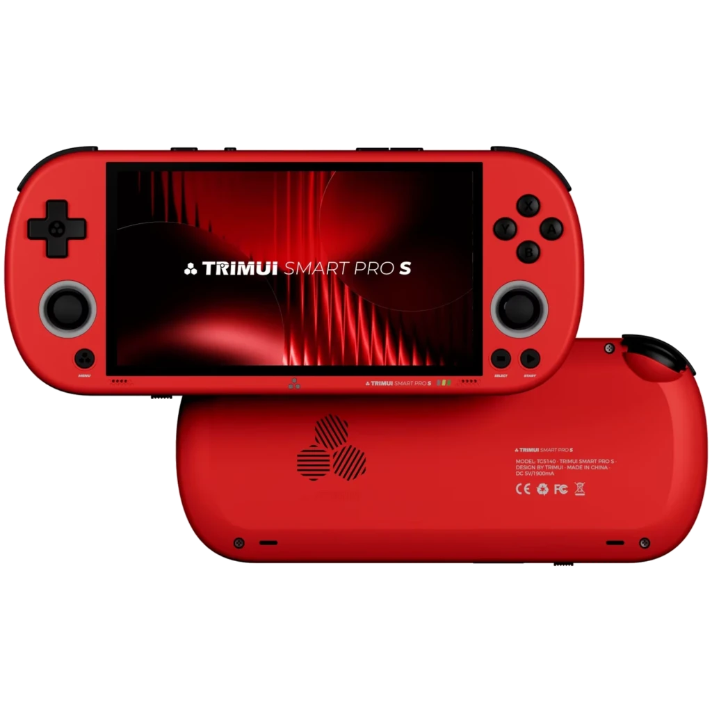 Trimui Smart Pro S TG5050 rouge sans carte SD console rétro avec grand écran large, croix directionnelle, joysticks doubles, boutons A B X Y et