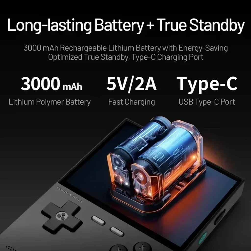 Trimui Brick Sin SD Card Blanco - Consola Retro con batería 3000 mAh, carga rápida 5V/2A, puerto USB-C, diseño compacto y botones frontales
