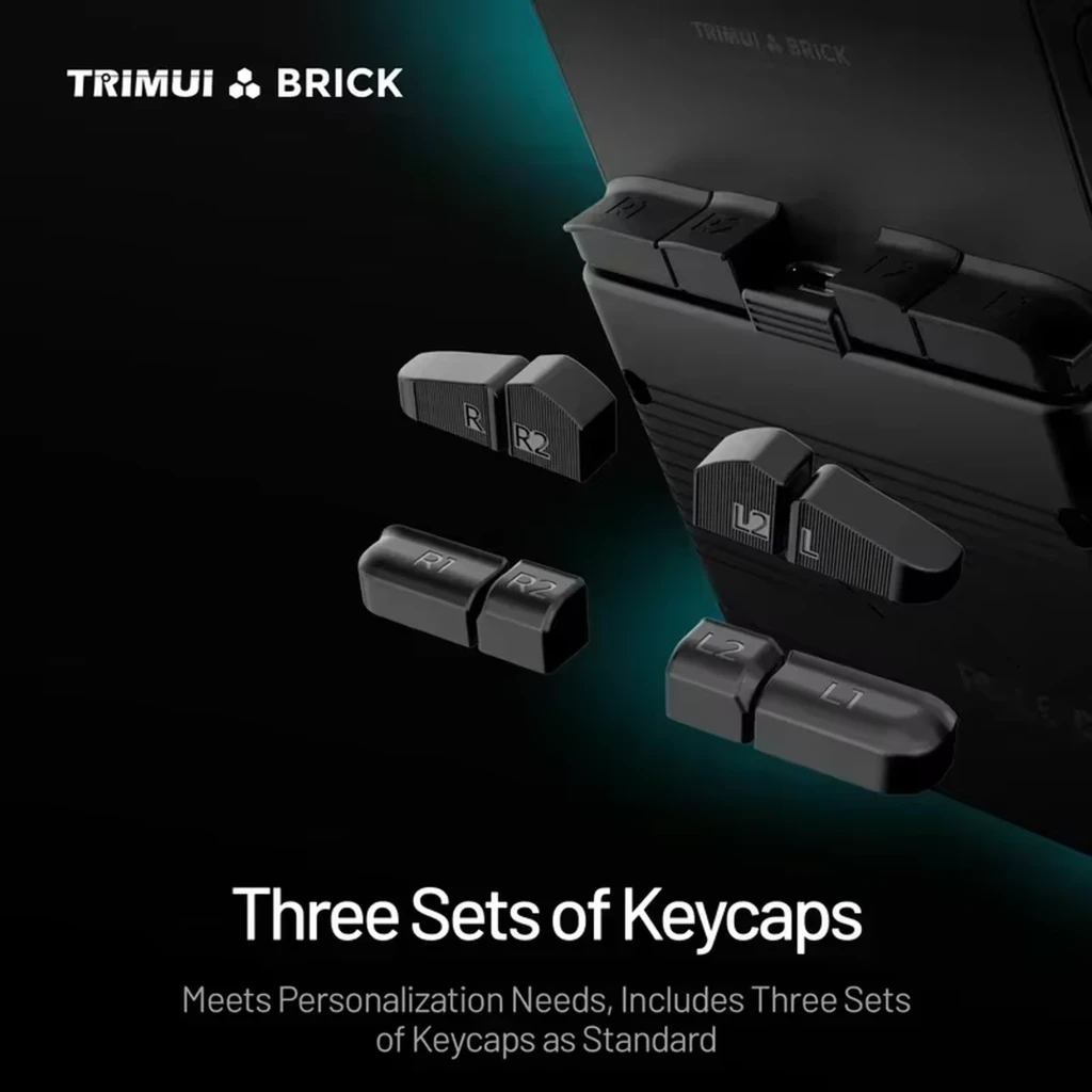 Trimui Brick Blanco consola retro sin SD Card con tres juegos de keycaps intercambiables L1 L2 R1 R2 en negro, acabado minimalista y modular