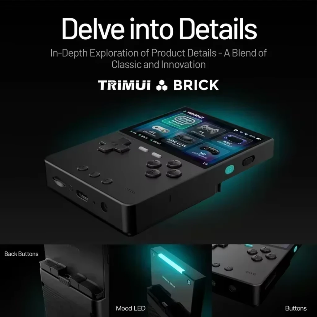 Trimui Brick Blanco consola retro portátil sin SD, carcasa blanca, pantalla a color, cruceta clásica, botones ABXY, gatillos traseros y LED indicador
