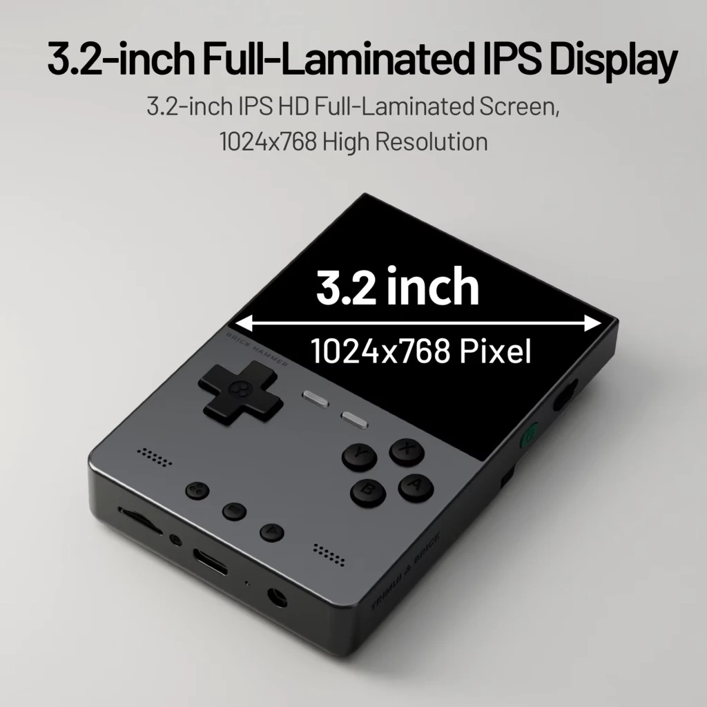 Trimui Brick Hammer Metal Plata sin SD Card, consola retro portátil con pantalla IPS laminada de 3.2 pulgadas 1024x768, botones frontales y cuerpo metálico