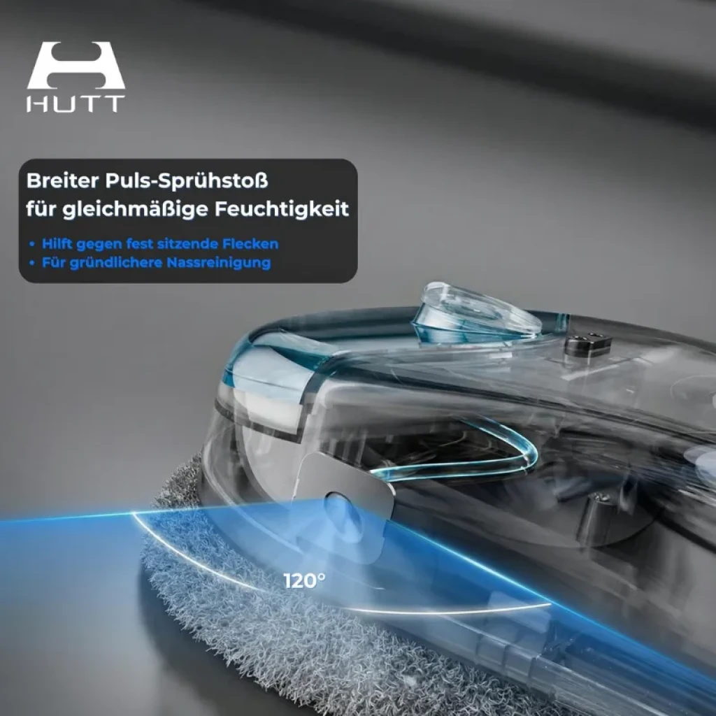 HUTT DDC55 Pro Robot Limpiacristales con cabezal transparente, rociado amplio de 120 grados y almohadilla circular gris para limpieza profunda