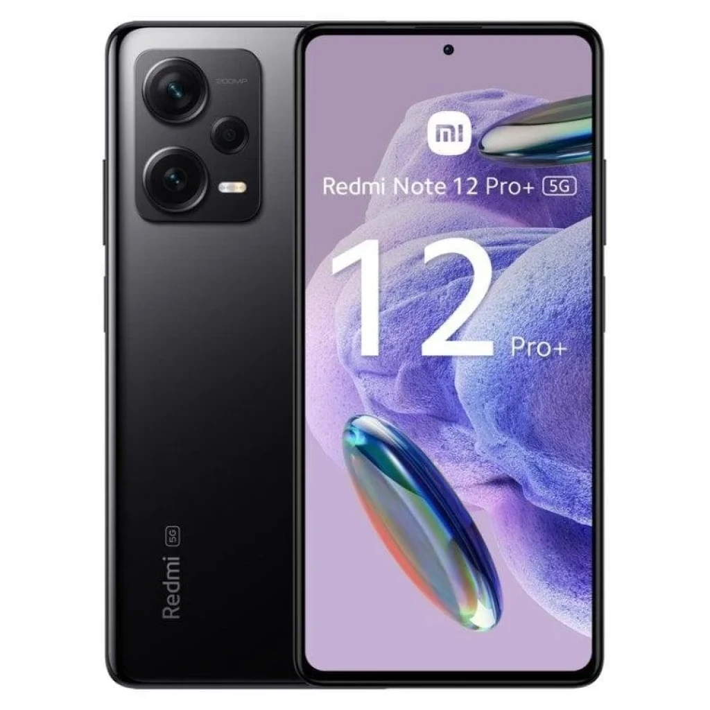 Xiaomi Redmi Note 12 Pro+ 5G negro, pantalla amplia con perforación central, triple cámara trasera con módulo grande, 8GB RAM, 256GB almacenamiento,