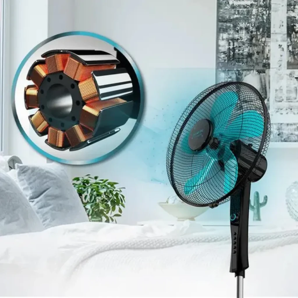 Detalle de motor de cobre y 5 aspas del ventilador Cecotec EnergySilence