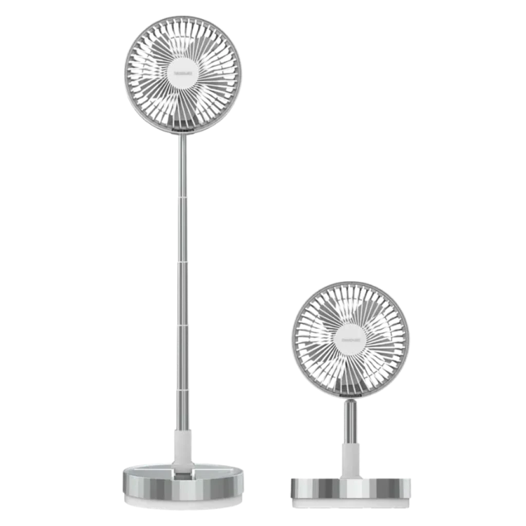 Ventilador Cecotec EnergySilence 800 FoldAir extendido en modo pie con mástil de aluminio y plegado en modo sobremesa