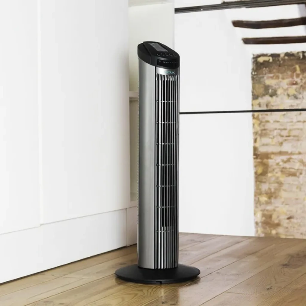 Cecotec EnergySilence 890 Skyline ventilador de torre en color gris y negro, diseño alto y delgado con rejilla vertical y base redonda estable