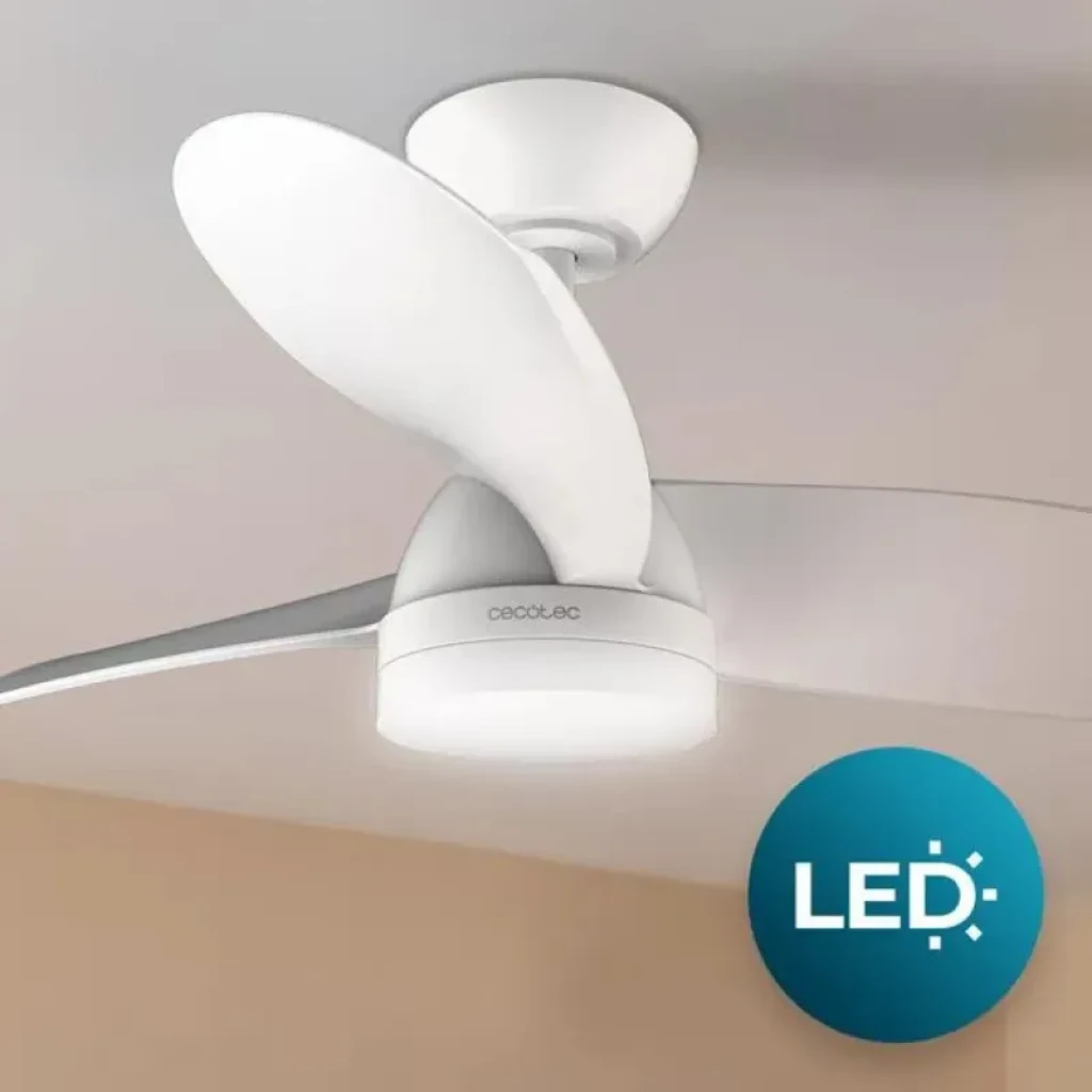 Cecotec EnergySilence Aero 3050 Blanc, ventilateur de plafond moderne avec 3 pales courbées blanches et lumière LED intégrée, design compact et silencieux